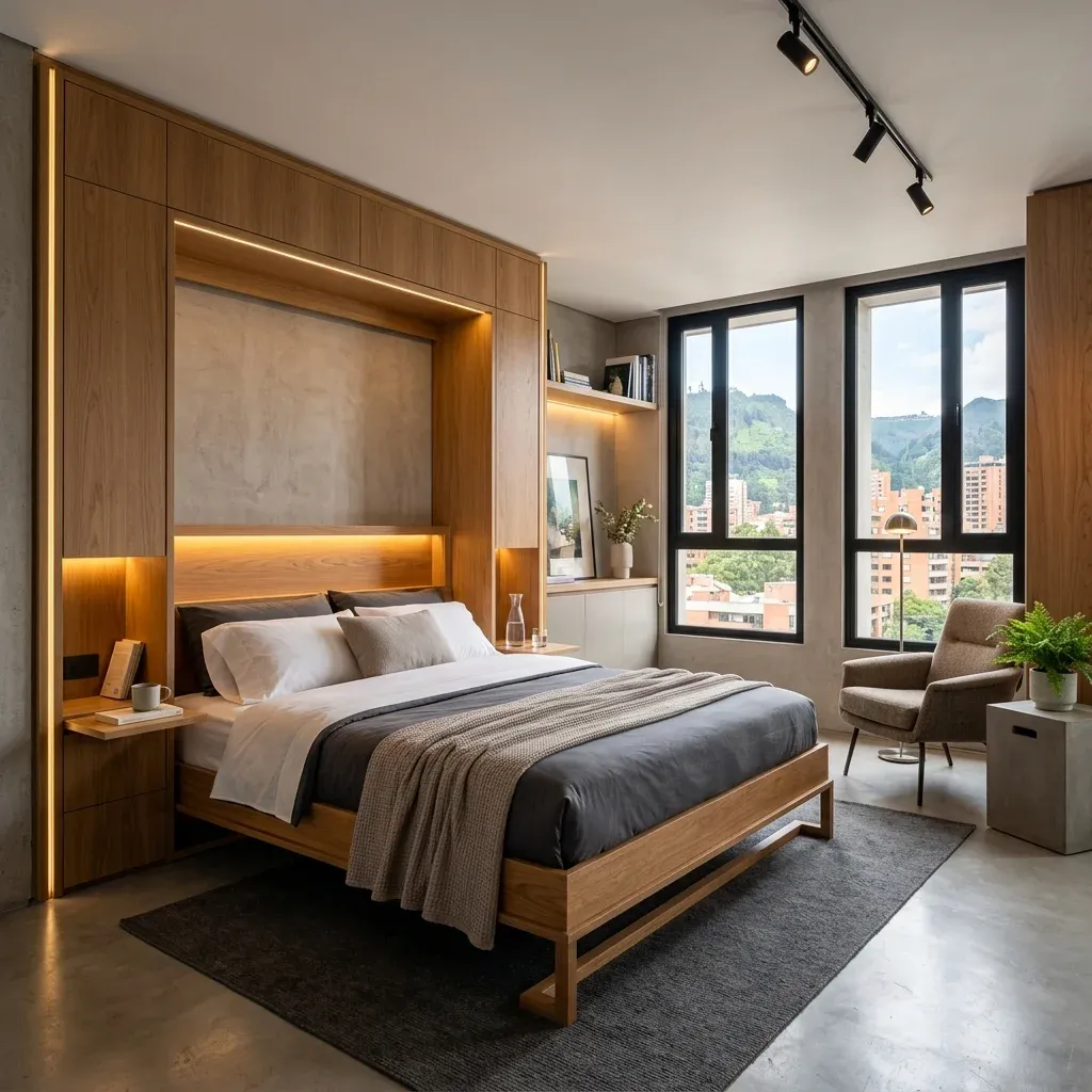 Cama abatible hidráulica con sistema de apertura asistida y diseño premium en Bogotá