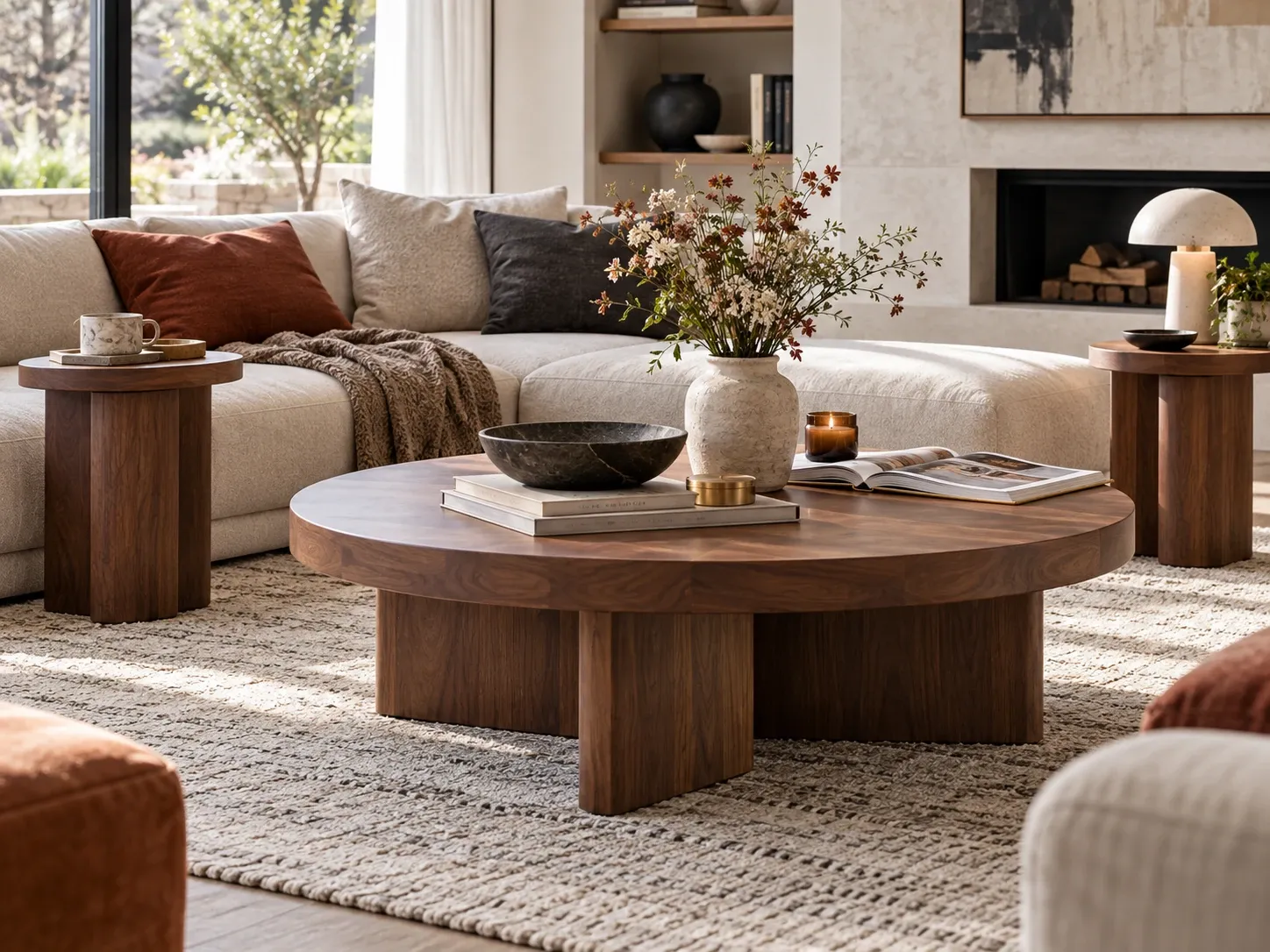 Sala con mesa de centro y muebles auxiliares de diseño contemporáneo